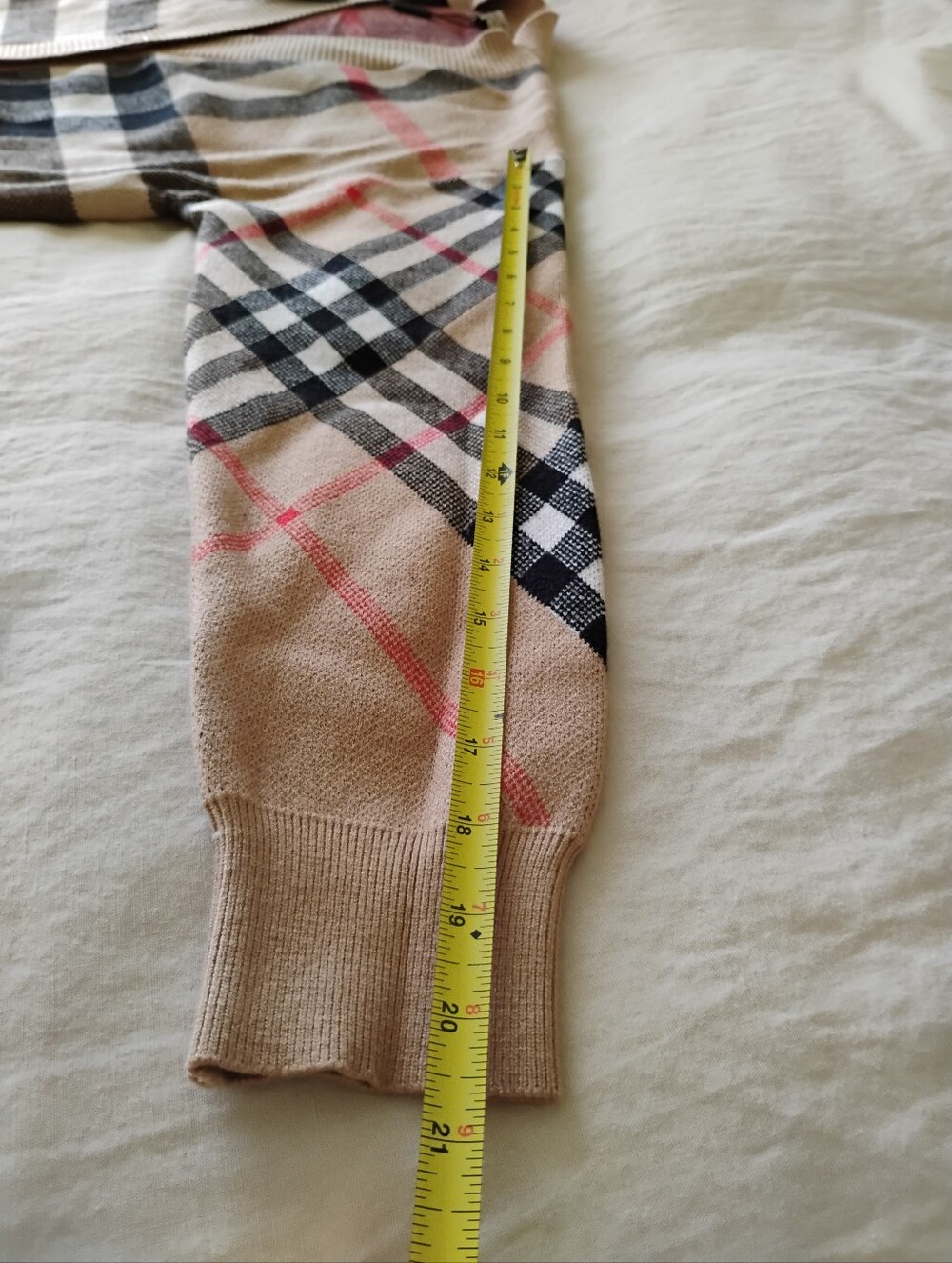 Beige Plaid V-Neck Button Cardigan with Red Accents - Picture 9 of 10
